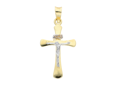 Cruciulita Iisus - aur autentic 14K, culoare aur galben si alb