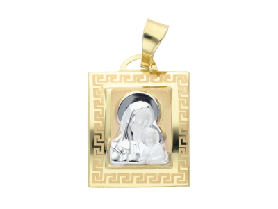Iconita Fecioara si Pruncul- autentic din aur 14K, culoare aur galben si alb