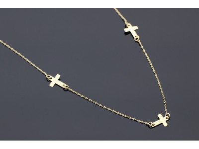 Lantisor aur dama  cu pandantive cruciulite  - aur 14K, culoare aur galben