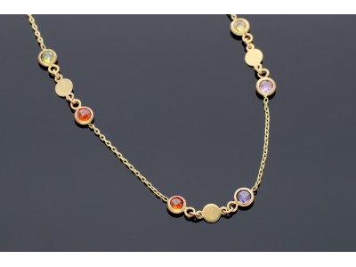 Lantisor dama cu zirconii multicolore aur 14K galben tip choker