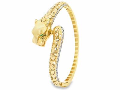 Bratara dama aur fixa pantera cristale zirconia  - aur 14K, culoare aur galben