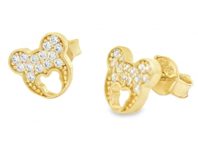 Cercei de aur galben 14k cu surub Mickey Mouse cu cristale zirconia